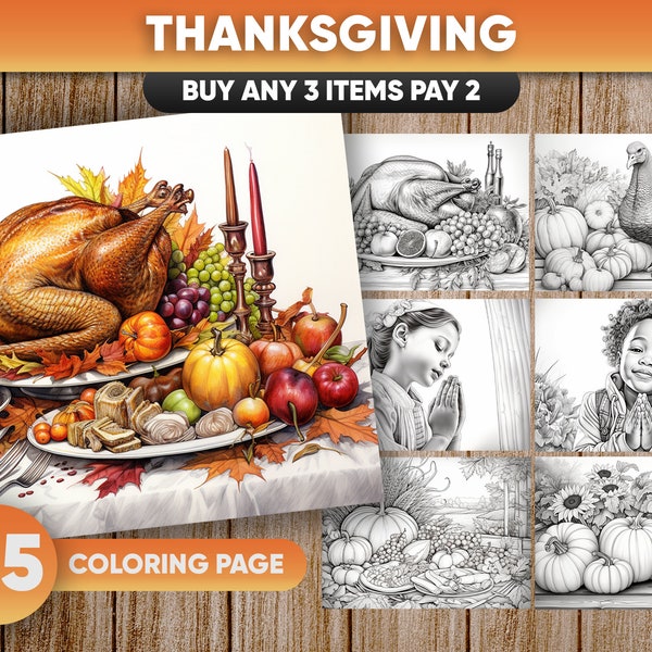 25 Thanksgiving Holiday, Praying Coloring Pages for kids and adults- Instant Download - Grayscale Coloring Pages Printable  PDF / JPEG