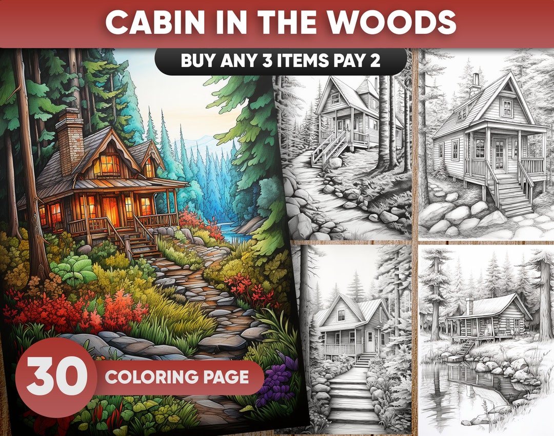 30 Cabin in the Woods, House Nature Forest Coloring Book for Adults ...