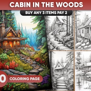 30 Cabin In The Woods, House Nature Forest Coloring Book For Adults Grayscale Cabin Woodland Home Coloring Pages Download Art Printable PDF