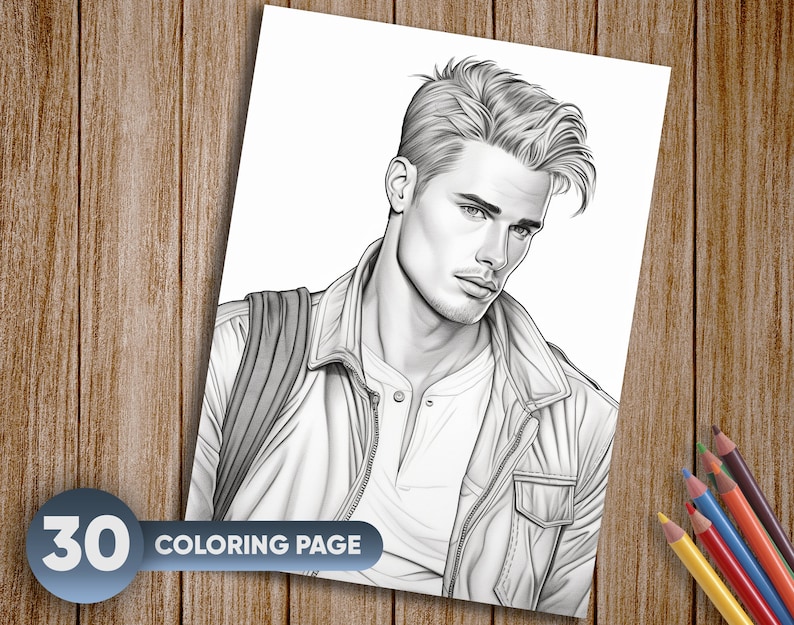 30 Handsome Men Coloring Pages for Adults Instant Download - Etsy