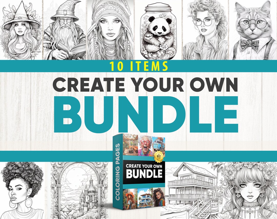 10 Items, Create Your Own Bundle Coloring Pages, Bundle Adults Coloring ...