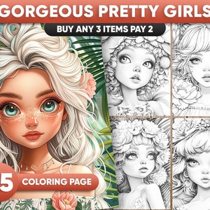35 Gorgeous Pretty Girls Coloring Book for Adults and Kids, Features Coloring Pages, Printable PDF / JPEG Coloring Pages