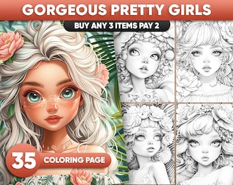 Pretty Girls Coloring Book: 35 Diverse Portrait Pages (PDF/JPEG)