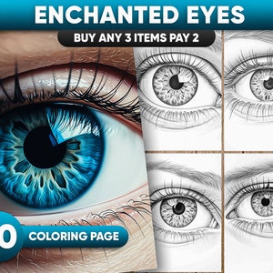 Enchanted Eyes Coloring Book | Printable Adult Pages | Magic Eyes | Eye Grayscale Colouring Books | Printable PDF | JPEG Instant Download