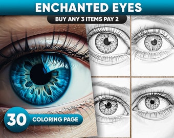 Enchanted Eyes Coloring Book | Printable Adult Pages | Magic Eyes | Eye Grayscale Colouring Books | Printable PDF | JPEG Instant Download