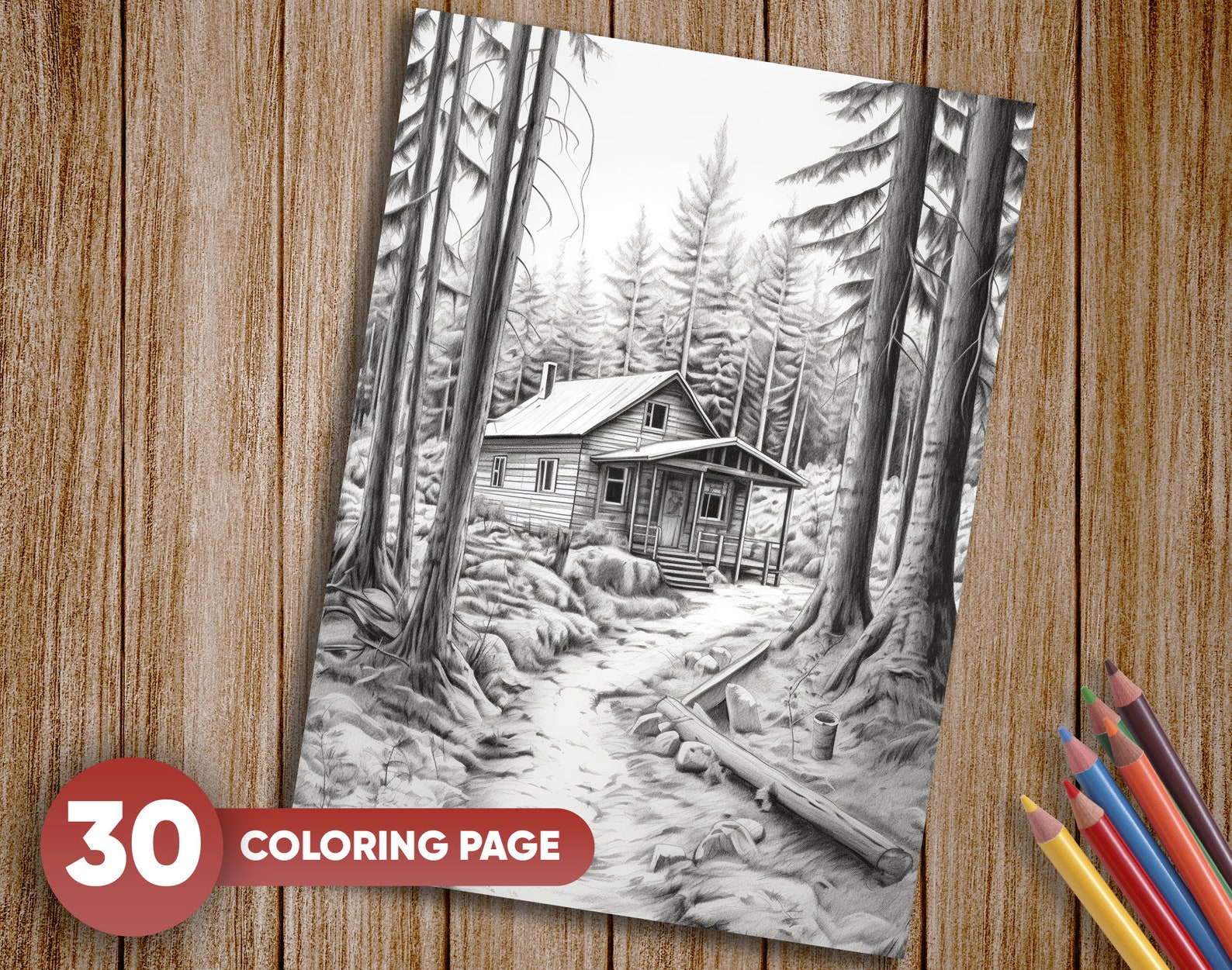 30 Cabin in the Woods, House Nature Forest Coloring Book for Adults ...