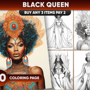 30 Black Queen Coloring Pages for adults, Instant Download, Grayscale Coloring Book, Printable PDF File