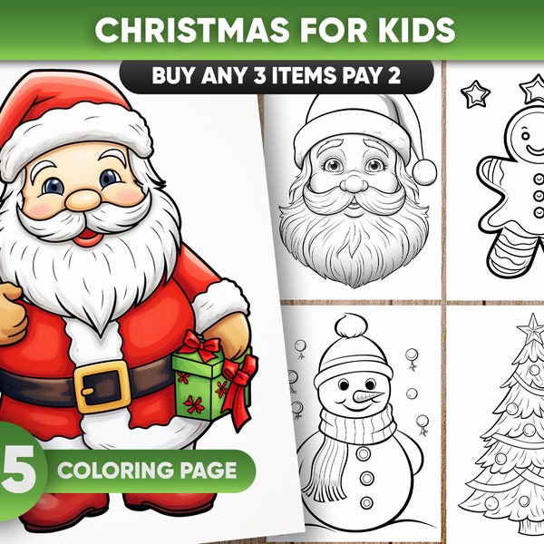 25 Christmas For Preschool Kids, Grayscale Coloring Pages, in JPG/PDF file, Instant download, printable coloring page