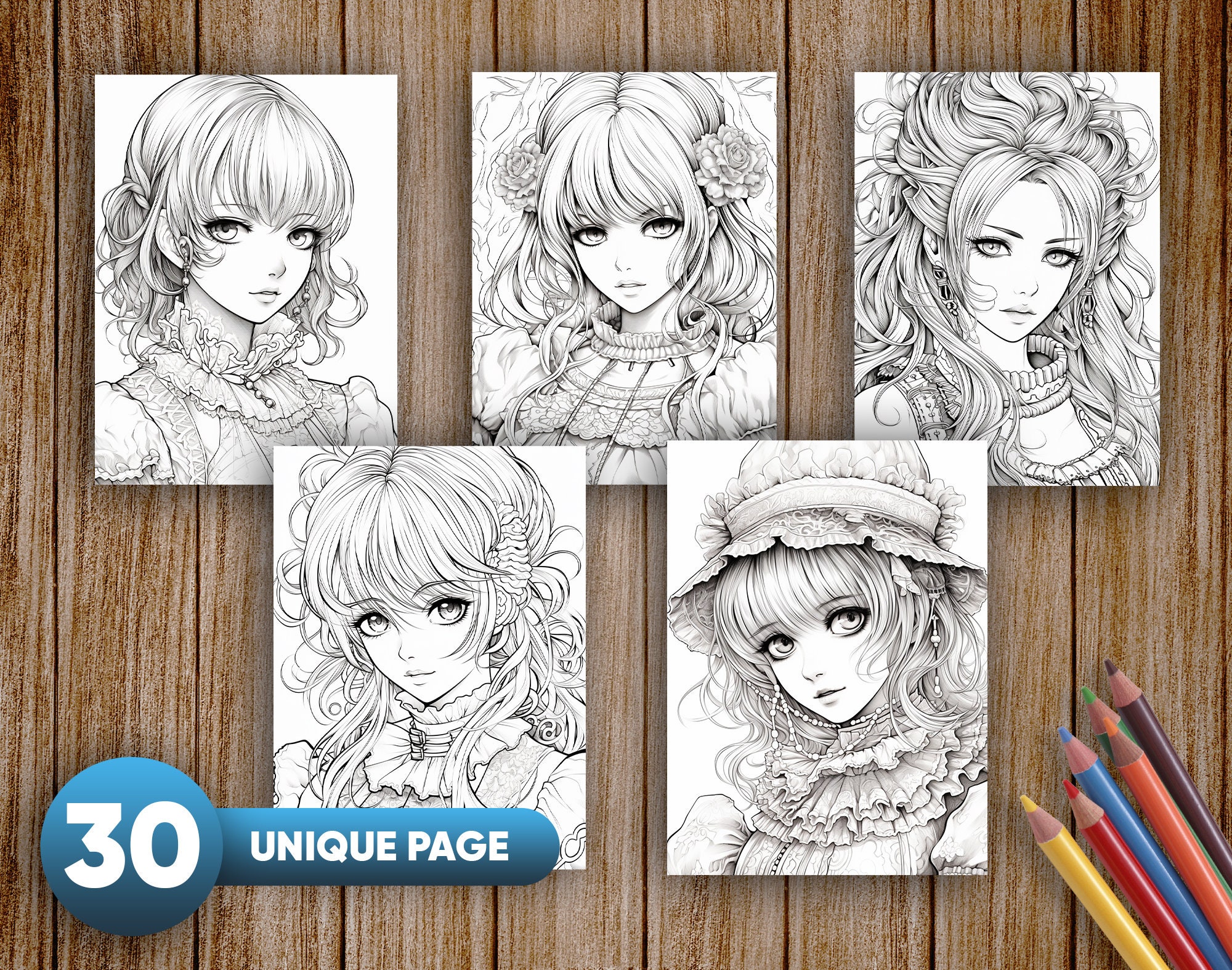 Gothic Anime Girls Coloring Pages for Adults Grayscale - Etsy
