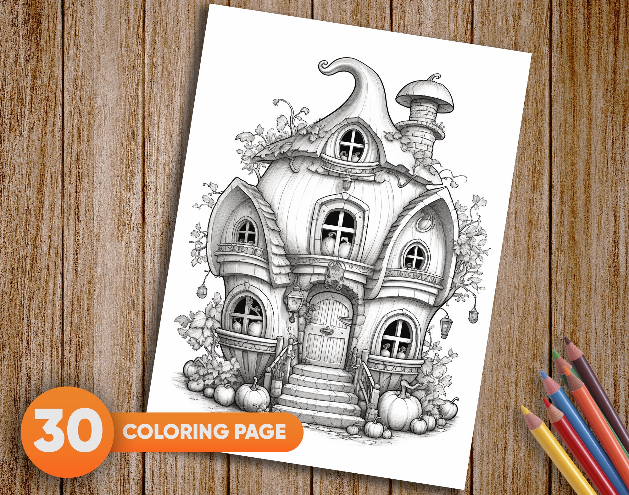 30 Pumpkin House Coloring Pages for Adults and for Kids - Etsy