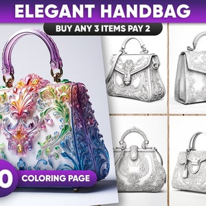 Elegant Handbag Coloring Pages: 30 Floral Grayscale Fashion (PDF/JPEG)