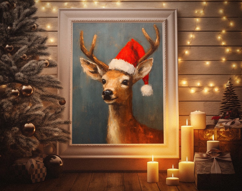 Reindeer Christmas Wall Art Deer Christmas Deer Painting Etsy