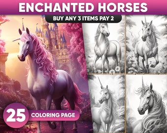Enchanted Unicorn Coloring Book: 25 Grayscale Fairytale Pages (Printable PDF/JPEG)