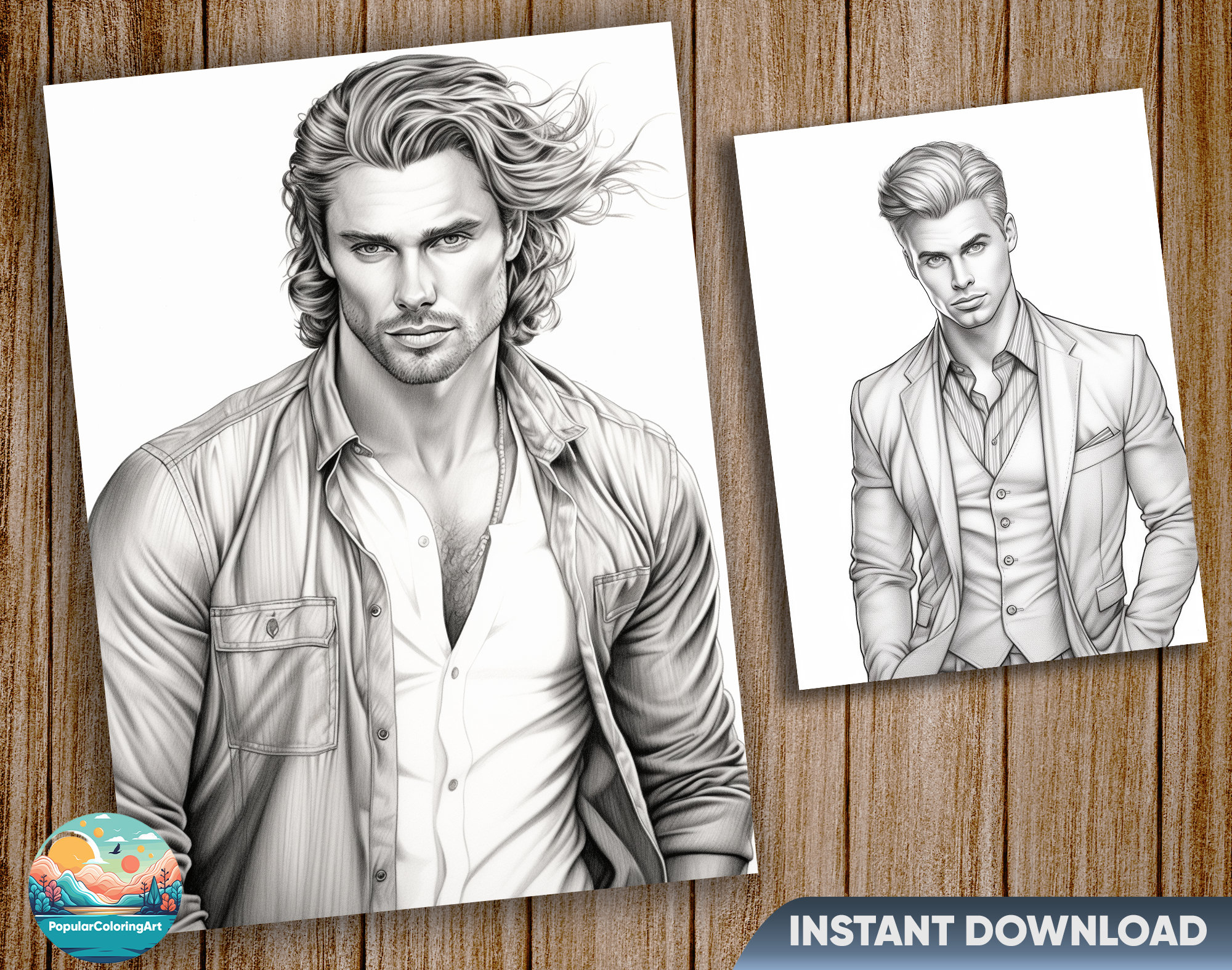 30 Handsome Men Coloring Pages for Adults Instant Download Etsy