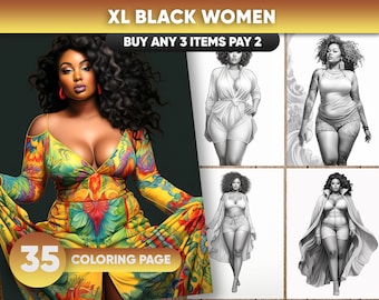 30 XL Black Women Beauties Portrait Coloring Pages for adults, Instant Download, Fat Black Woman Grayscale Coloring Book, Printable PDF File