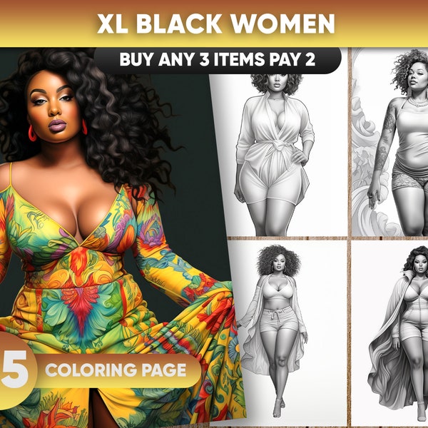 30 XL portrait de beautés de femmes noires à colorier pour adultes, téléchargement immédiat, grosse femme noire en niveaux de gris, livre de coloriage, fichier PDF imprimable