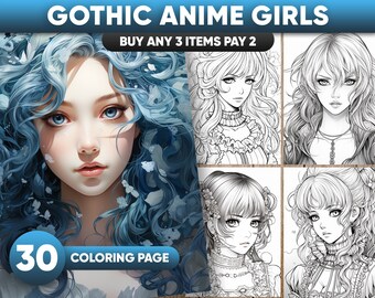 Gothic Anime Girls Coloring Book: Grayscale Fantasy Art (Digital Download)