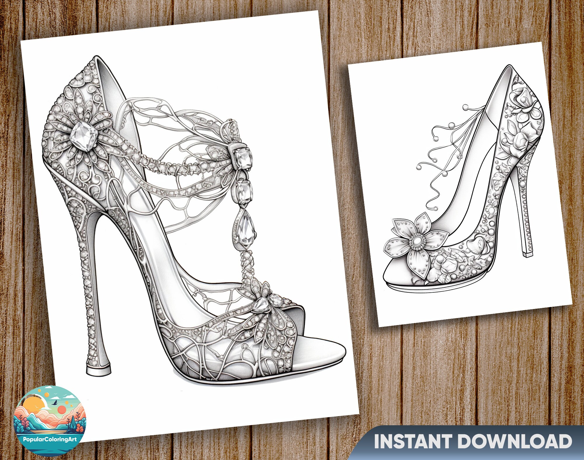25 Women Shoes Fashion Coloring Pages for Adults, Instant Download, Grayscale Coloring Book ...
