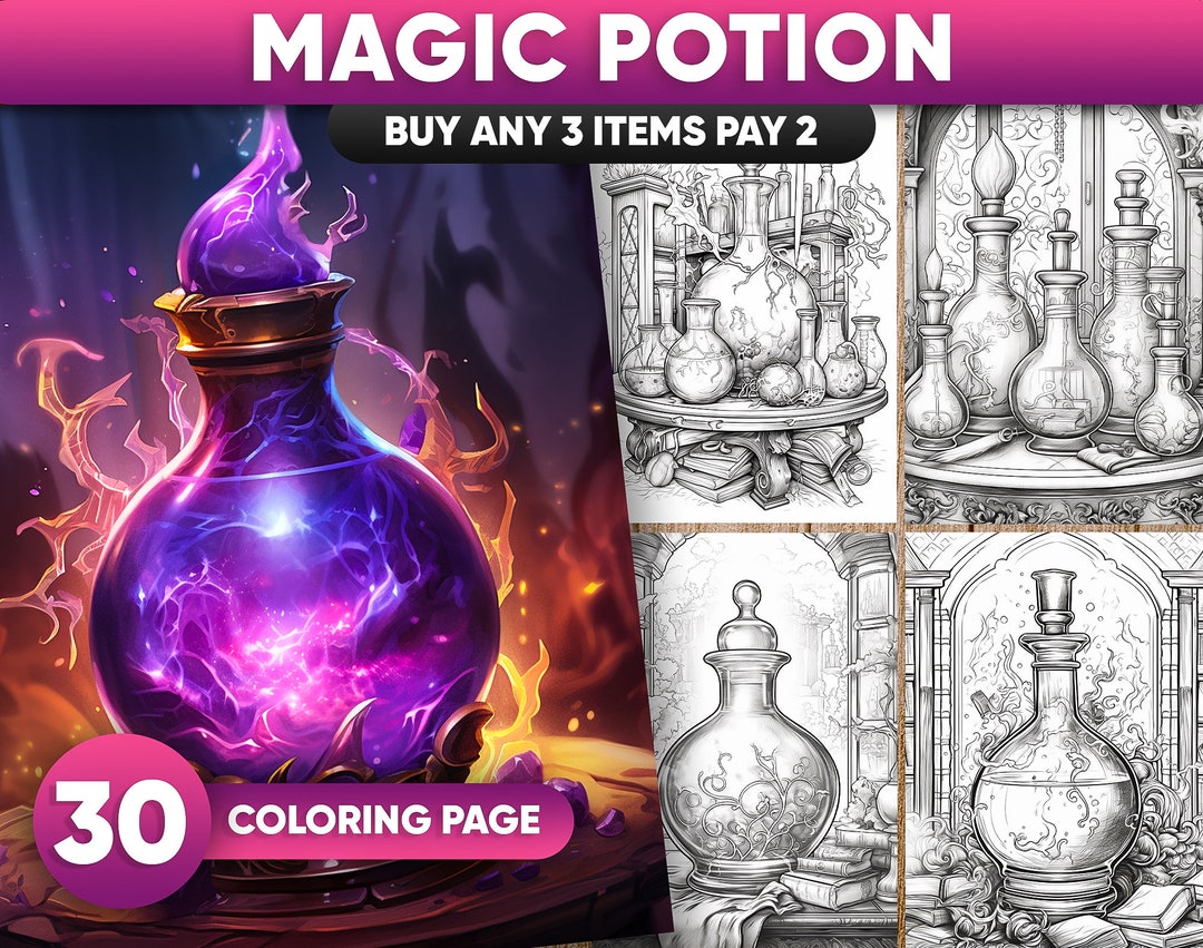 Magic Potion Coloring Pages: 30 Fantasy Art for Adults / Kids (PDF/JPEG ...