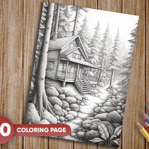 30 Cabin in the Woods, House Nature Forest Coloring Book for Adults ...