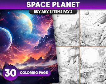 Kleurplaten Space Planet: 30 kosmische kunst in grijstinten (JPEG/PDF)