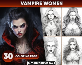 Vampire Women Portrait Coloring Book: Grayscale PDF (Instant Download)