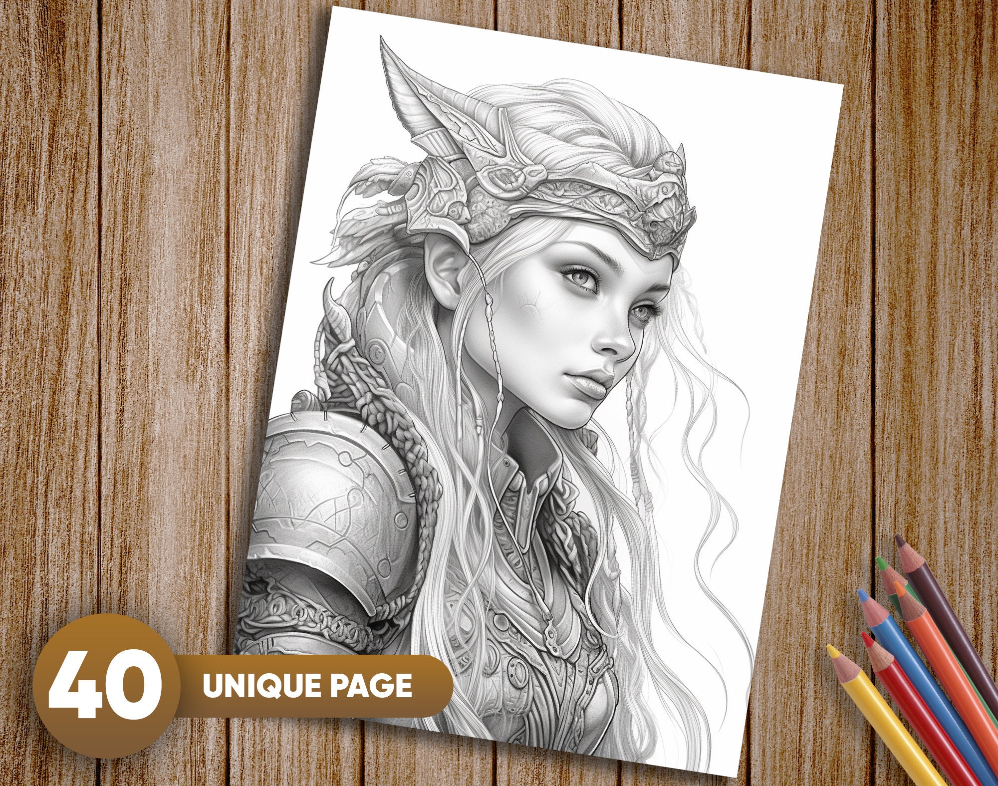 Female Elves Coloring Pages for Adults and for Kids Grayscale Coloring Book, Printable PDF ...