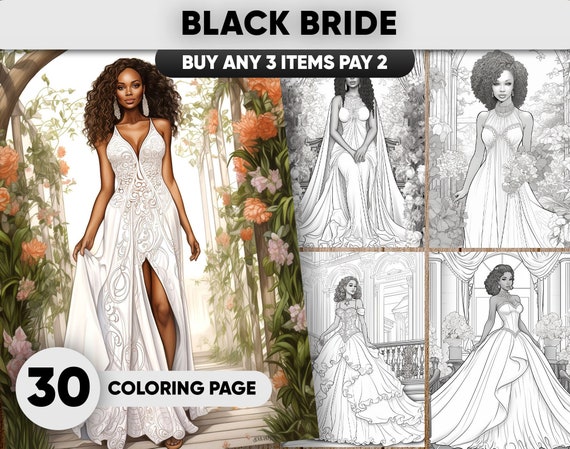 30 Black Bride Coloring Pages for Adults, Black Women, Instant Download,  Grayscale Coloring Book, Printable PDF File 