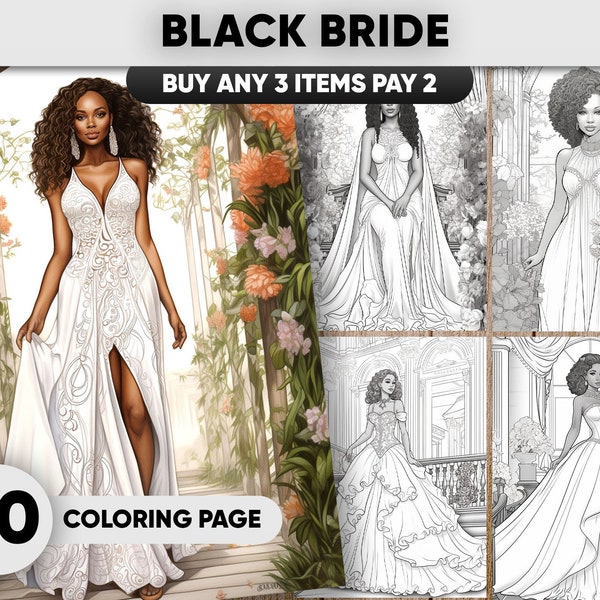 30 Black Bride Coloring Pages for adults, Black Women, Instant Download, Grayscale Coloring Book, Printable PDF File