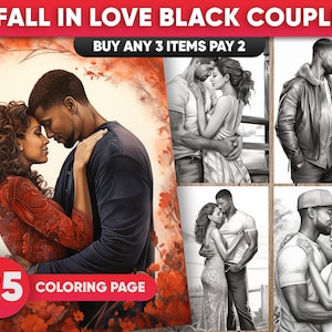 Black Couple Coloring Pages: 25 Grayscale Illustrations (Digital Download)