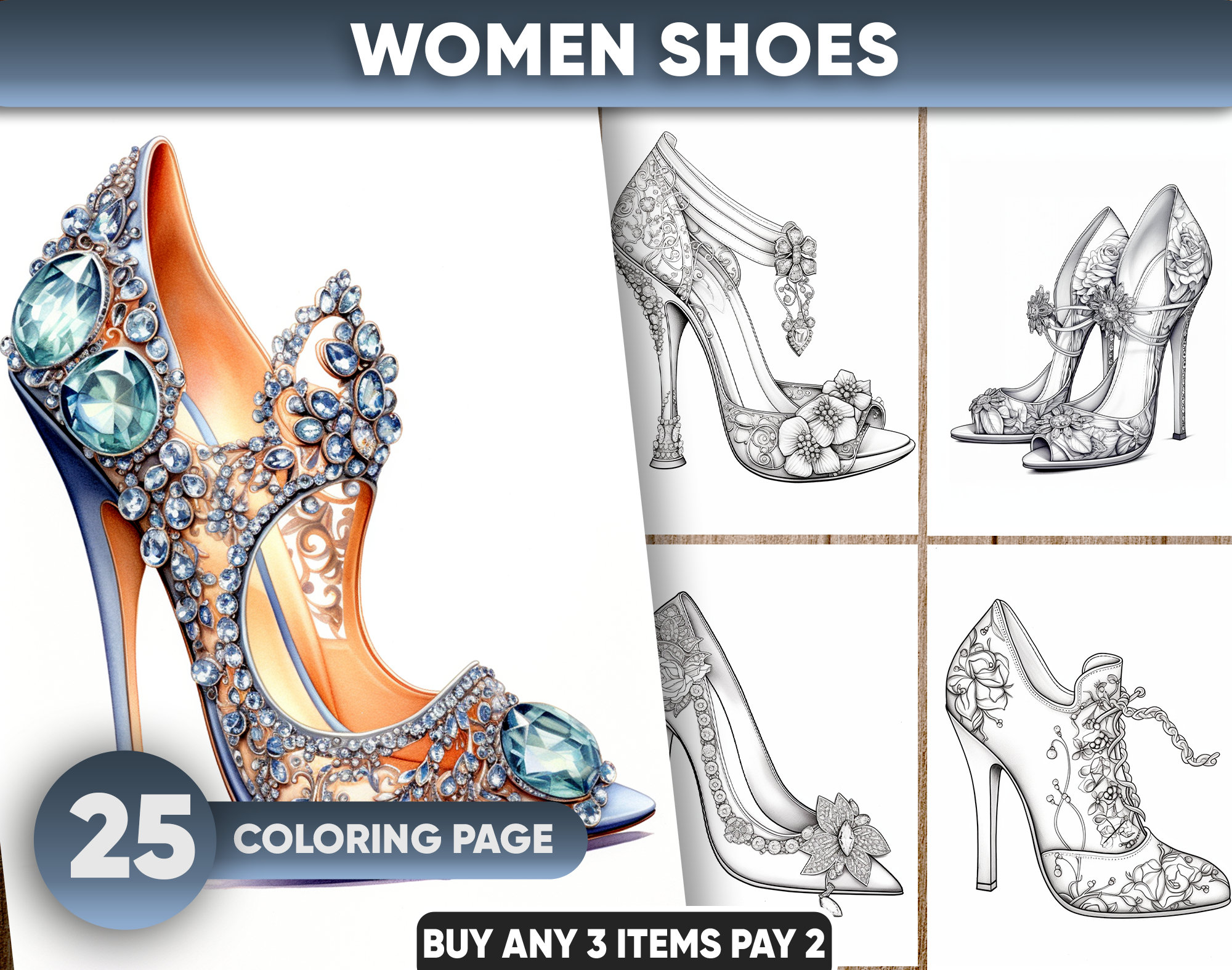 25 Women Shoes Fashion Coloring Pages for Adults, Instant Download ...