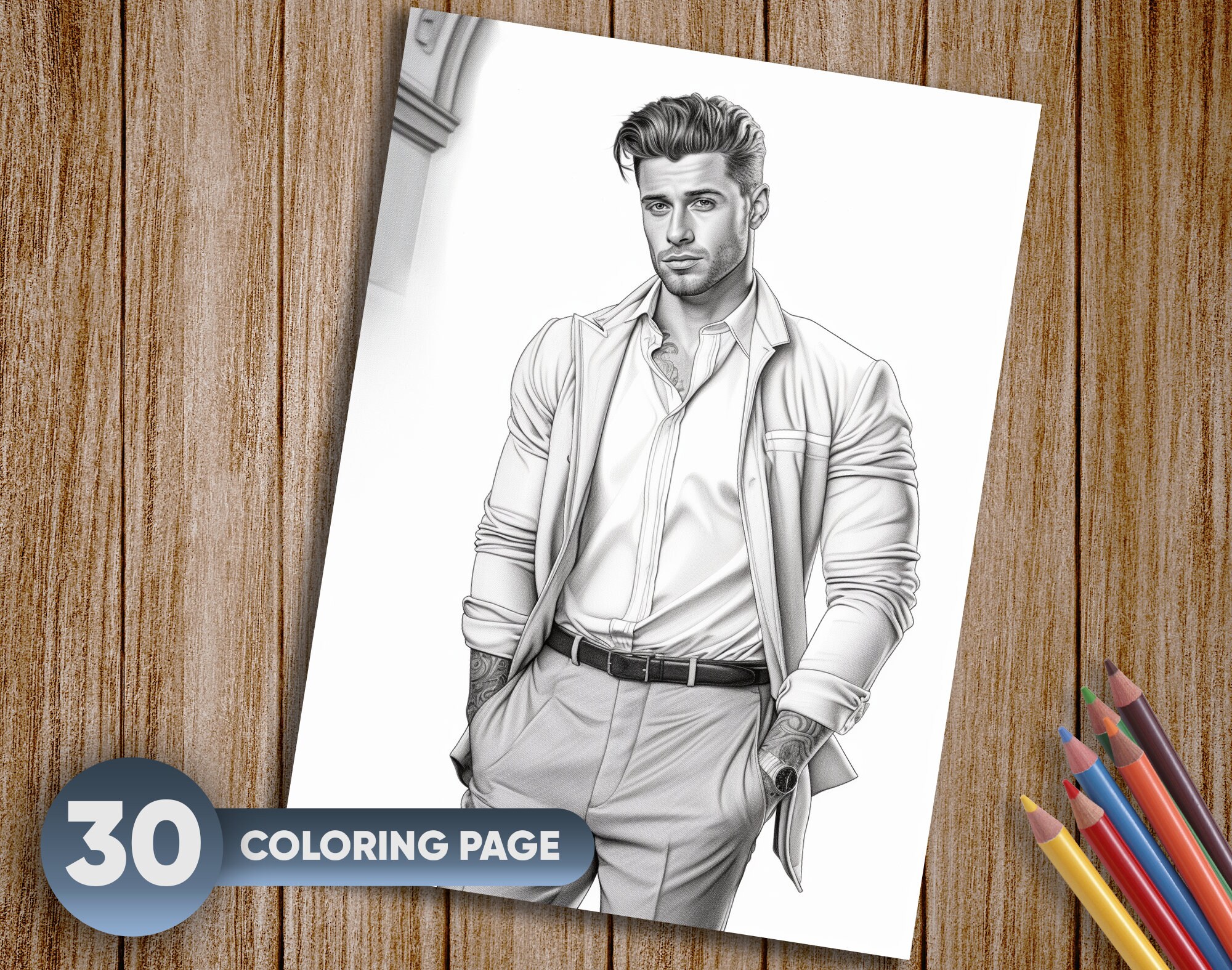 30 Handsome Men Coloring Pages for Adults Instant Download Etsy