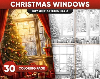 Christmas Windows Coloring Book: 30 Grayscale Architecture Designs (Printable PDF)