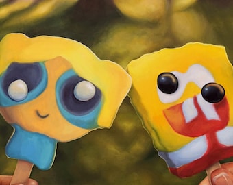 Frozen in Time | Original Acrylic Gouache Food Canvas Painting | Nostalgic Character Ice Cream Wall Decor Artwork | NeonPaletteCo
