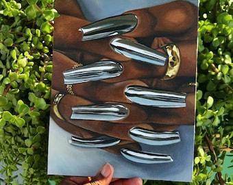 Chrome Femme | Aesthetic Nail Shop Art Black Girl Painting | Soulaan African American Artwork on Canvas | NeonPaletteCo