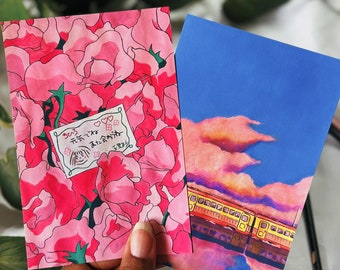 Gouache Acrylic Anime Painting Wall Art | Ghibli Chihiro Flower Spirited Away Prints | Aesthetic Small Artist Postcard | NeonPaletteCo