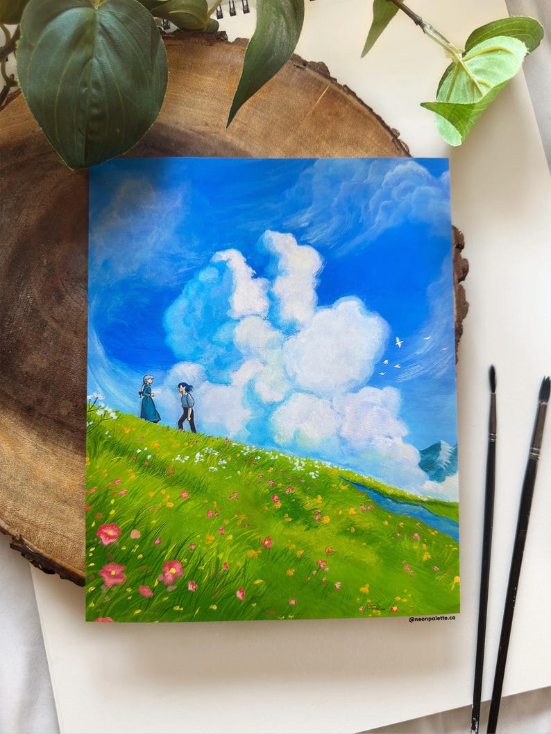 Gouache Acrylic Ghibli Inspired Painting Art Print | Howl’s Moving Castle Anime Artwork Decor | NeonPaletteCo image 1