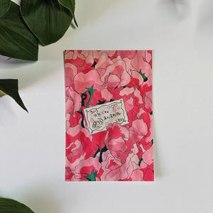 May include: A hand-drawn illustration of pink sweet pea flowers with a small white tag that says "3/3  7-7-20  また会いたい".