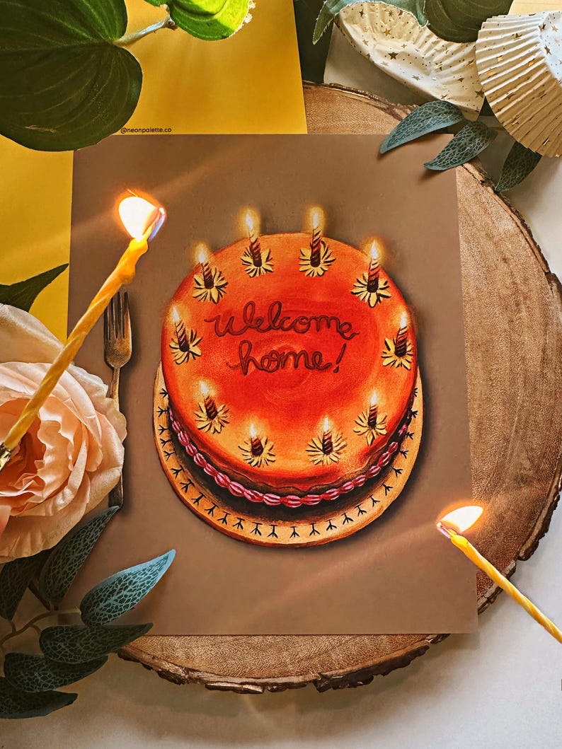 Gouache Acrylic Coraline Welcome Home Cake Art Print | Spooky Autumn Halloween Movie Painting Poster | NeonPaletteCo