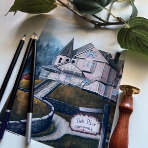 Gouache Acrylic Spooky Coraline Home Pink Palace Art Print | Small Halloween Decor Movie Scary Poster Painting | NeonPaletteCo image 8
