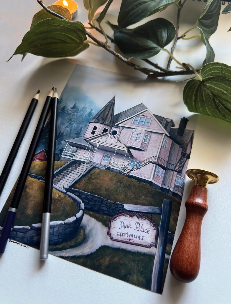 Gouache Acrylic Spooky Coraline Home Pink Palace Art Print | Small Halloween Decor Movie Scary Poster Painting | NeonPaletteCo image 8