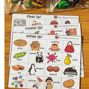 Articulation Speech Therapy Language Mini Objects /P/ words Initial, Medial, Final Position, Homeschool Learning, I Spy Sensory Bin