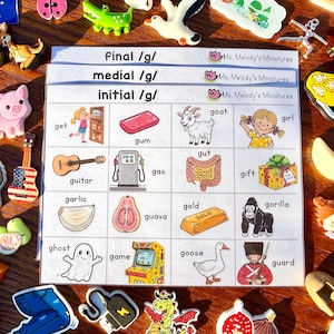 Articulation Speech Therapy Language Mini Objects /g/ words Initial, Medial, Final Position, Homeschool Learning, I Spy Sensory Bin