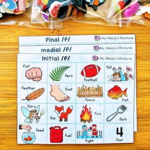 Articulation Speech Therapy Language Mini Objects /f/ words Initial, Medial, Final Position, Homeschool Learning, I Spy Sensory Bin
