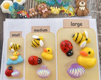 Small Medium Large Objects Kit Big Medium Small Size Sorting Matching Game Math Center Montessori Homeschool Learning, SLP Task Box Busy Box