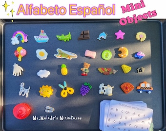 Spanish Alphabet, Alfabeto Español Mini Objects, Spanish ABC Montessori Sound Box, Homeschool Learning, SLP Speech Therapy I Spy Sensory Bin