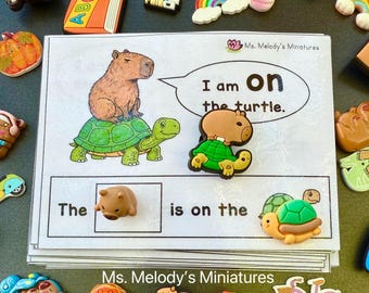 Spatial Concept “On” Preposition Mini Object Set Interactive Hands On Learning with Capybara Explorer Slp Homeschool Montessori Task Cards