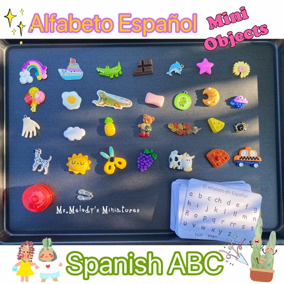 Spanish Alphabet, Alfabeto Español Mini Objects, Spanish ABC Montessori Sound Box, Homeschool Learning, SLP Speech Therapy I Spy Sensory Bin