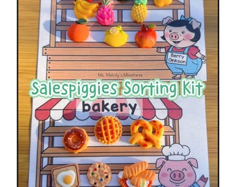 Salespiggies Sorting Kit: Miniatures Marketplace, Pretend Play, Speech Therapy Toy Categorization Game, Montessori Preschool Market Activity