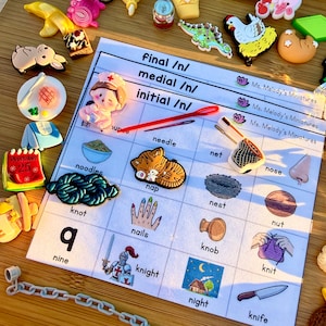 Articulation Speech Therapy Language Mini Objects /N/ words Initial, Medial, Final Position, Homeschool Learning, I Spy Sensory Bin